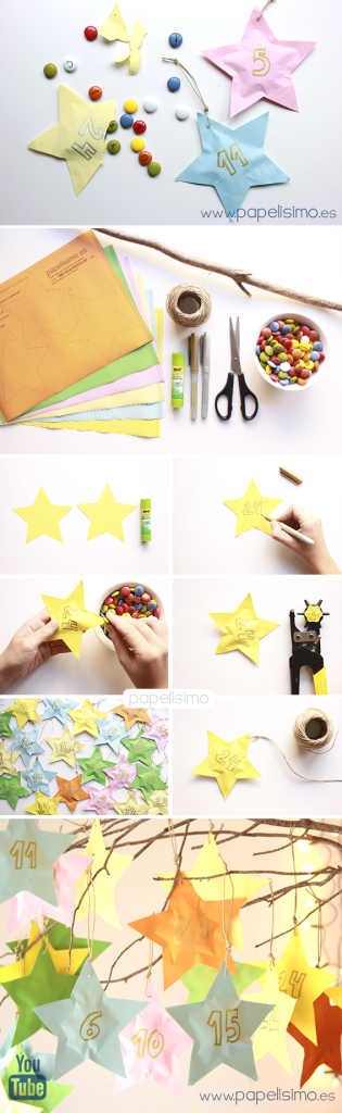 como hacer calendario de adviento niños en papel para Navidad