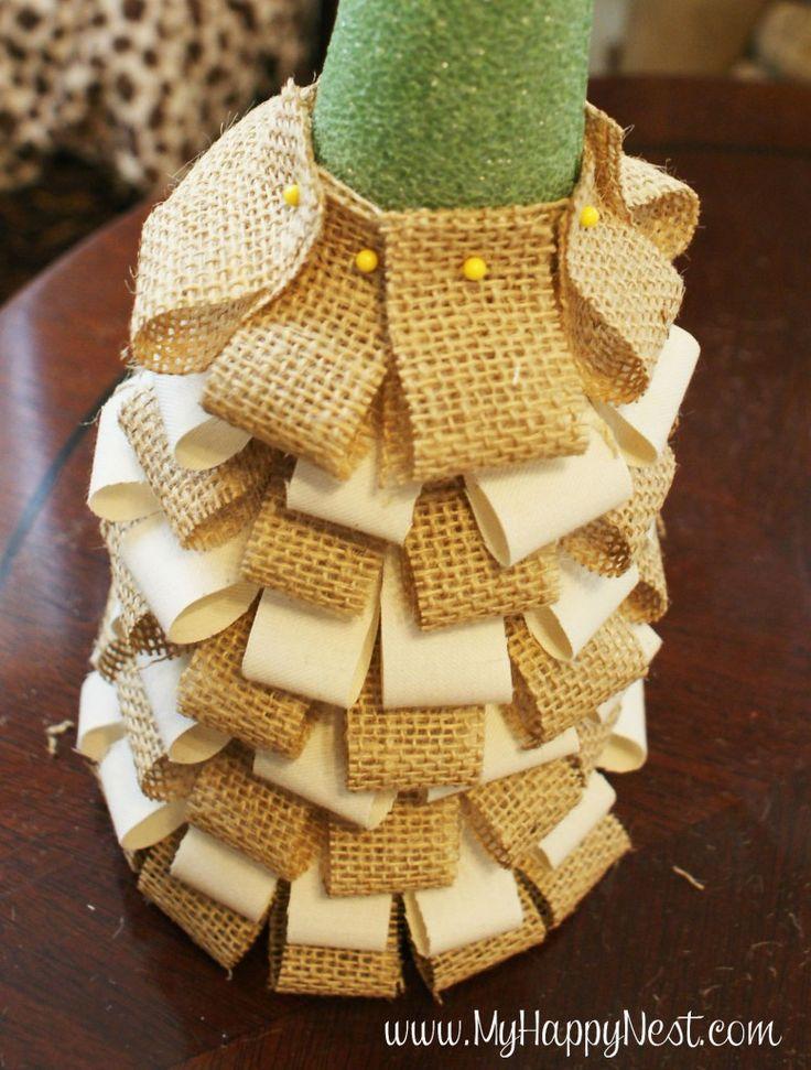 christmas tree using fabric and styrofoam and stick pins | DIY Burlap Trees} - My Happy Nest