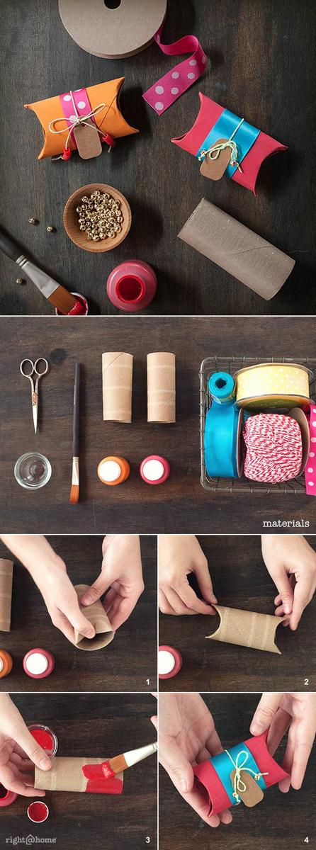 12 Days of Holiday Gift Wrapping Ideas, including how to make these cuter-than-you-think gift boxes out of toilet paper rolls!