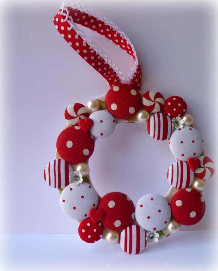 Fabric covered button wreath ornament. Georgie Girl