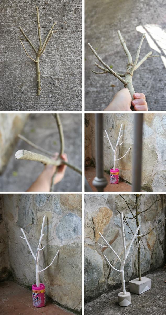 Diy joyero con rama de árbol y cemento2