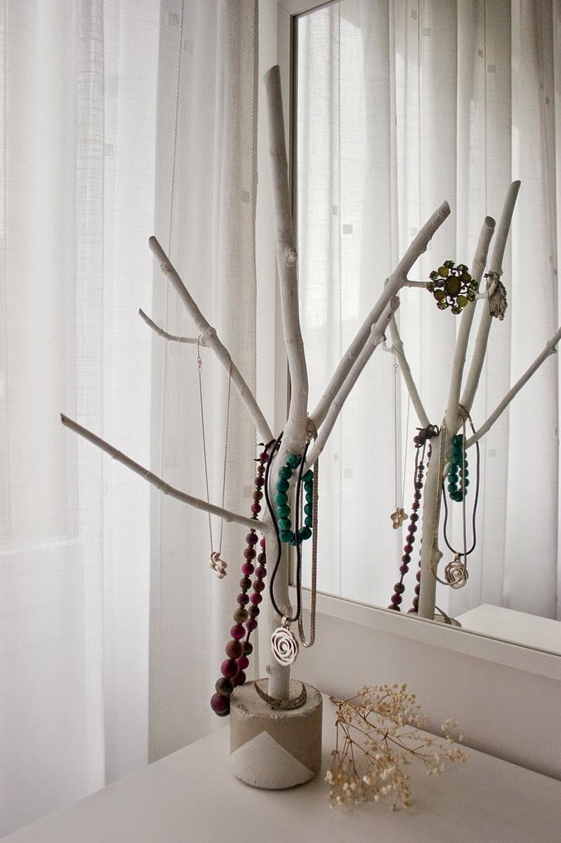 Diy joyero con rama de árbol y cemento6