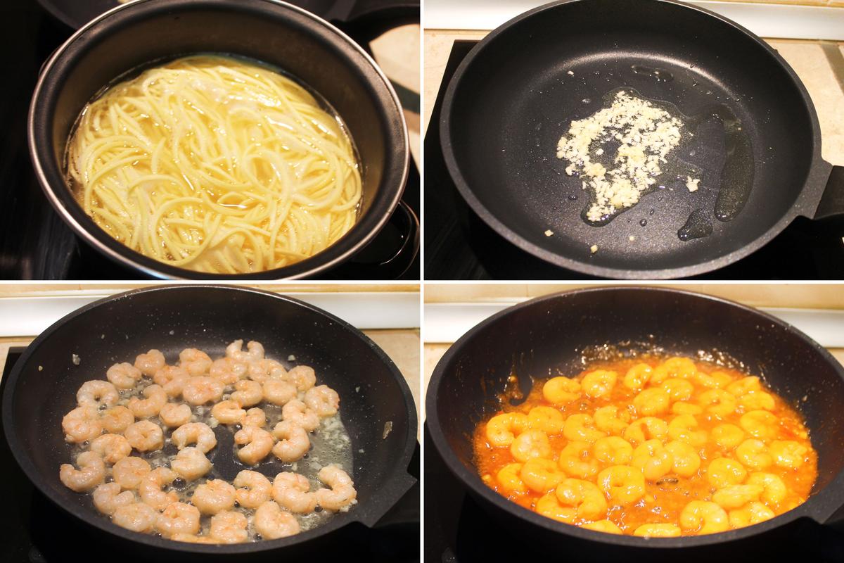ESPAGUETIS CON GAMBAS Y CHILI DULCE_ PASO A PASO