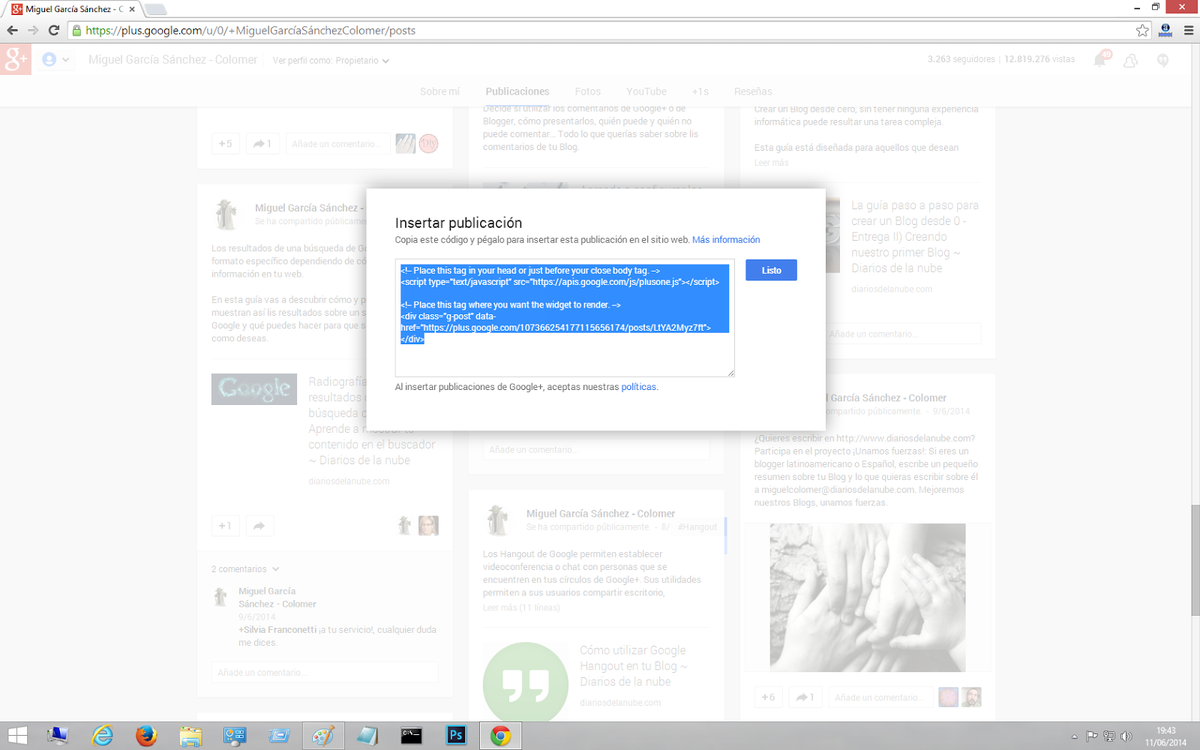 código de publicación a embeber