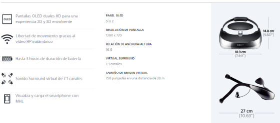 características hmz-t3 de la página de Sony