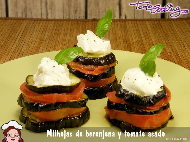 Milhojas de berenjenas y tomates asados