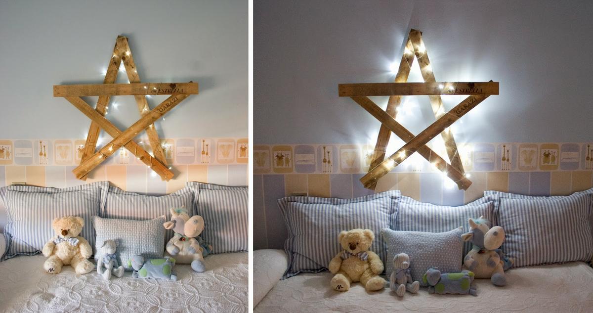 Diy estrella con madera de palet_ estrella con guirnalda de pequeñas luces