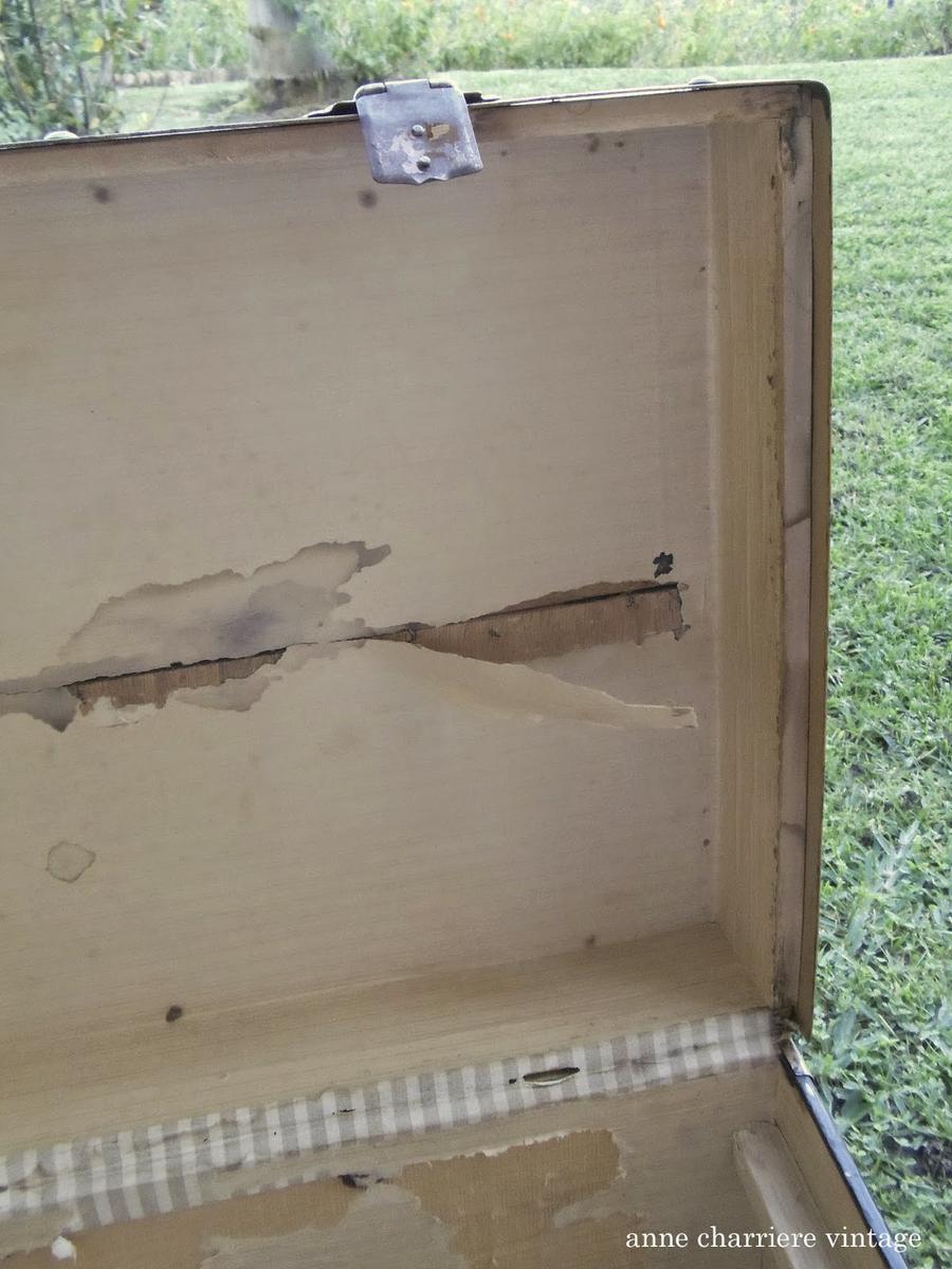 anne charriere, forrar baúl, line old trunk, habiller vieille malle, 