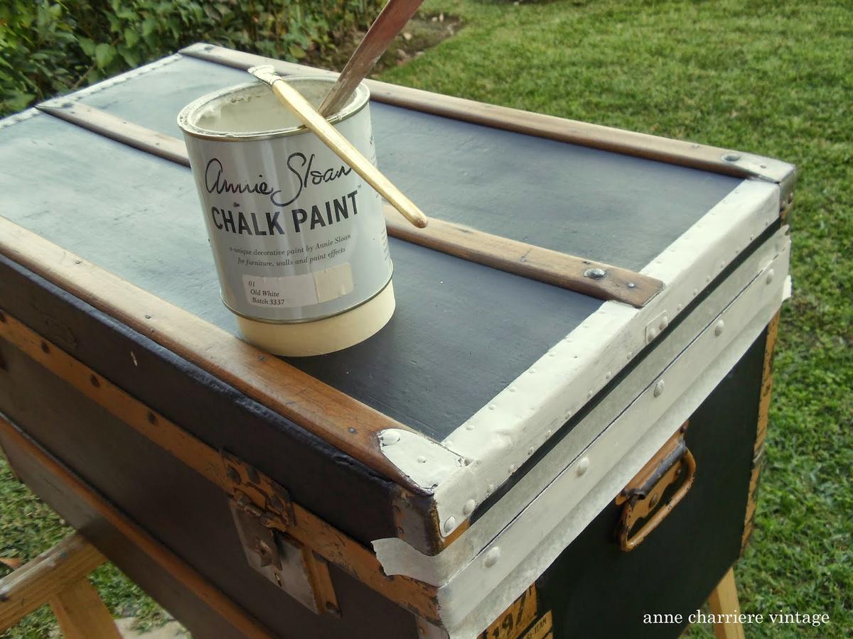 anne charriere, forrar baúl, line old trunk, habiller vieille malle, 