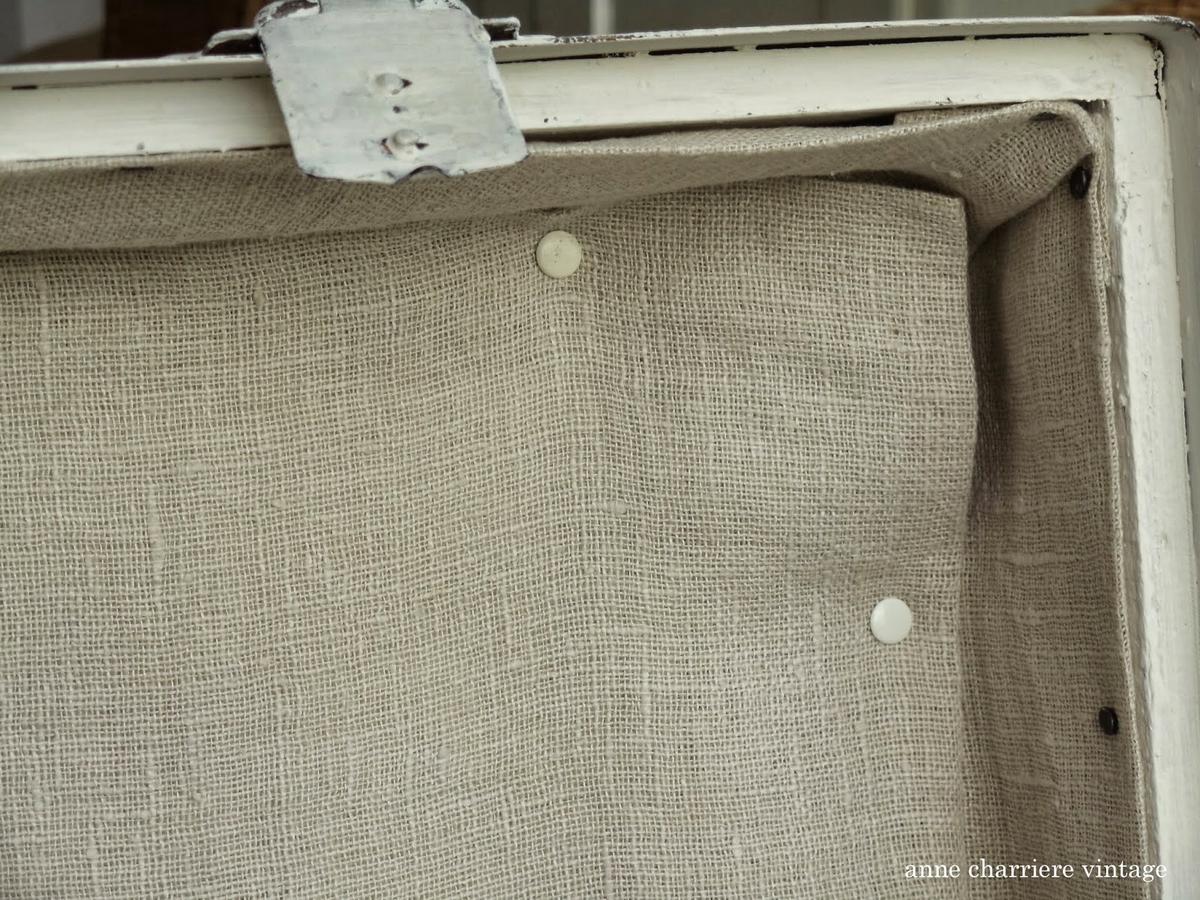 anne charriere, forrar baúl, line old trunk, habiller vieille malle, 