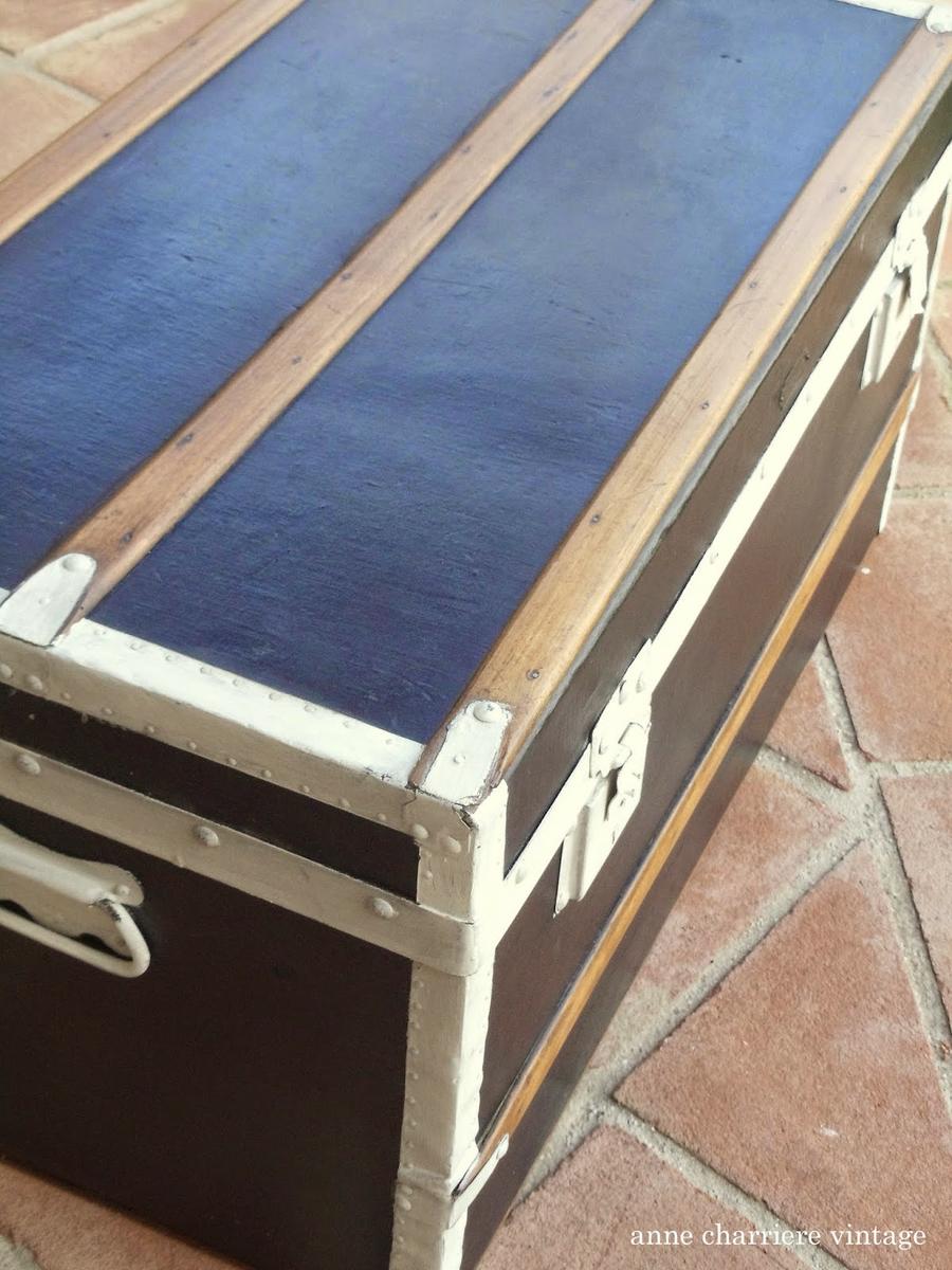 anne charriere, forrar baúl, line old trunk, habiller vieille malle, 