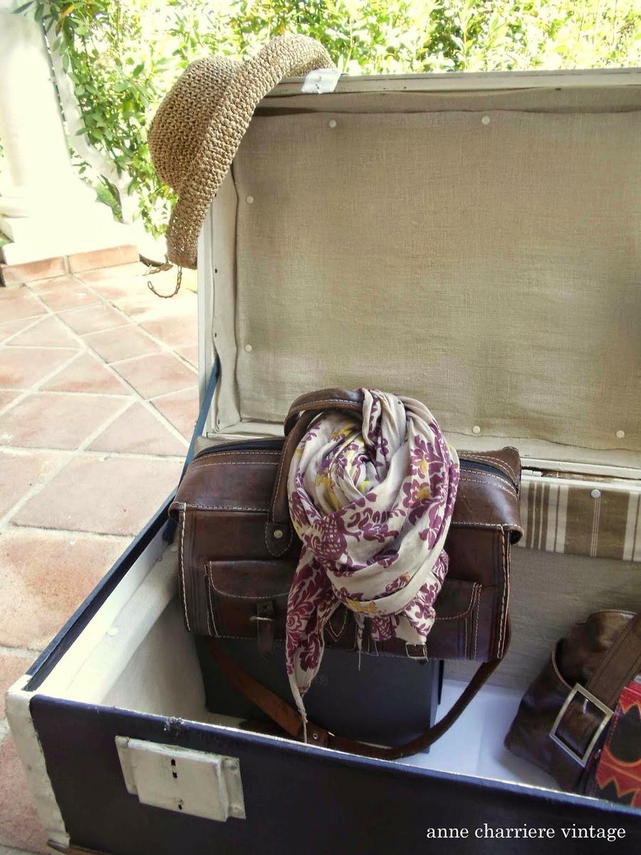 anne charriere, forrar baúl, line old trunk, habiller vieille malle, 