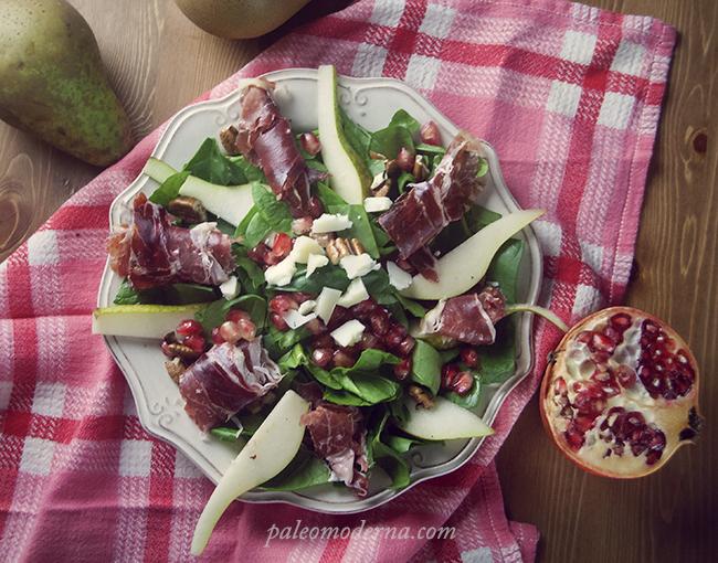 ensalada paleo de otoño, jamón