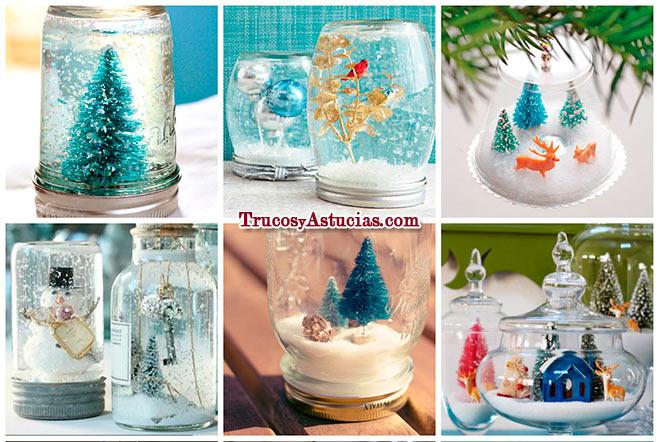 bolas de nieve caseras hechas con manualidades para decorar en navidad