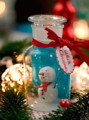 tarrito pequeño de cristal convertido en bola de nieve