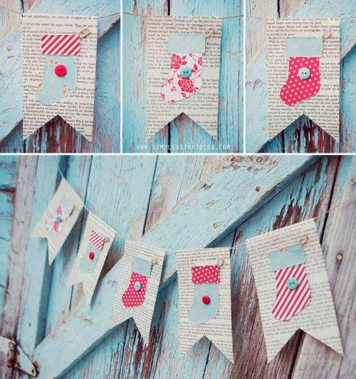 guirnalda con banderolas y la técnica de collage en papel