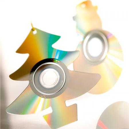 adorno navideño reciclando cds