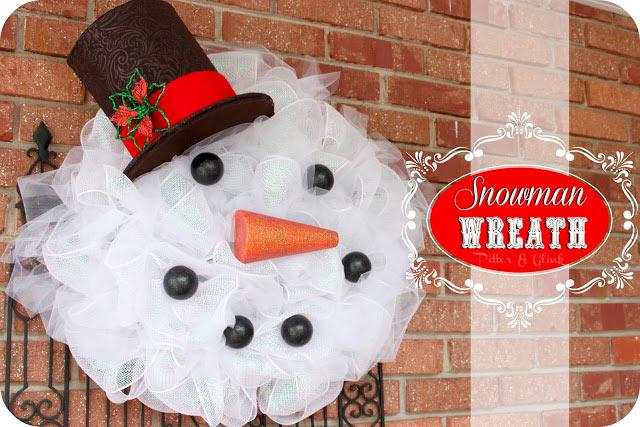 tutorial corona de navidad con forma de muñeco de nieve