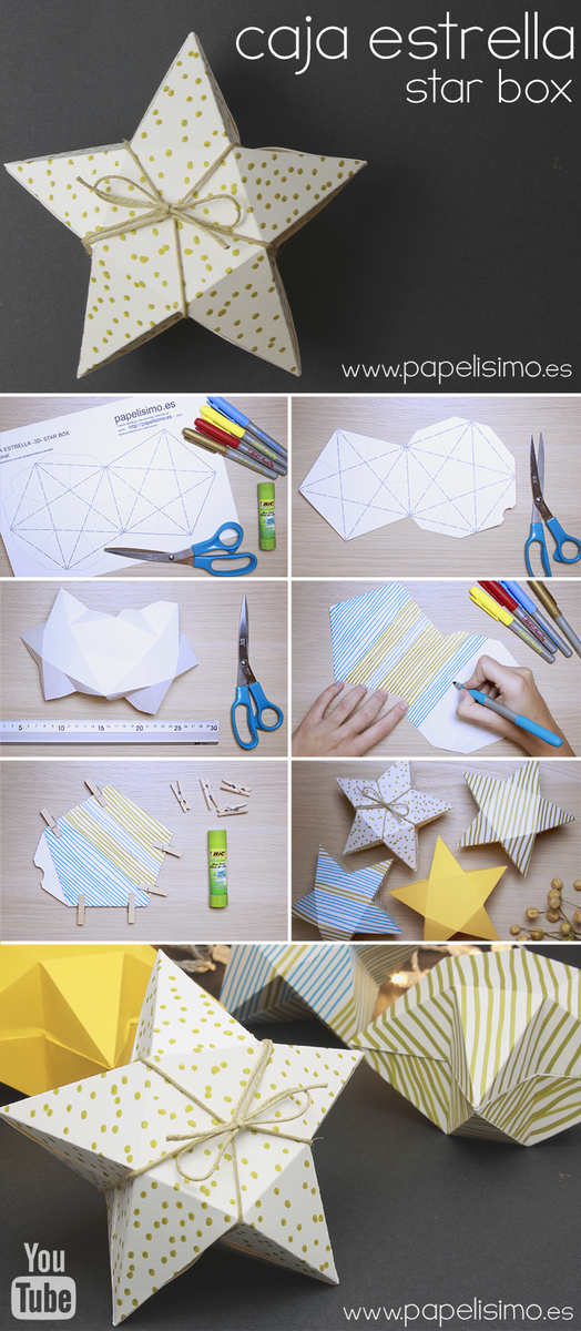 caja de cartulina facil con forma de estrella plantilla gratis