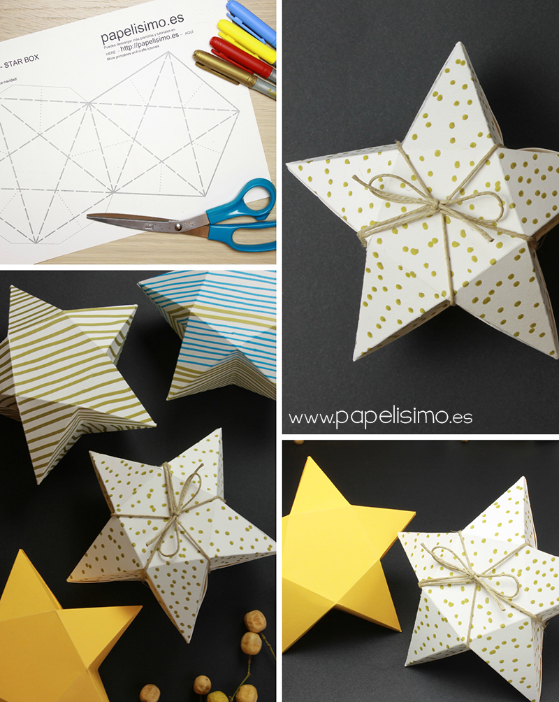 caja regalo de cartulina facil con forma de estrella plantilla gratis