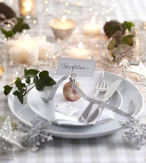 ChristmasDecorated.com Christmas Table Setting - White, Silver, Gold