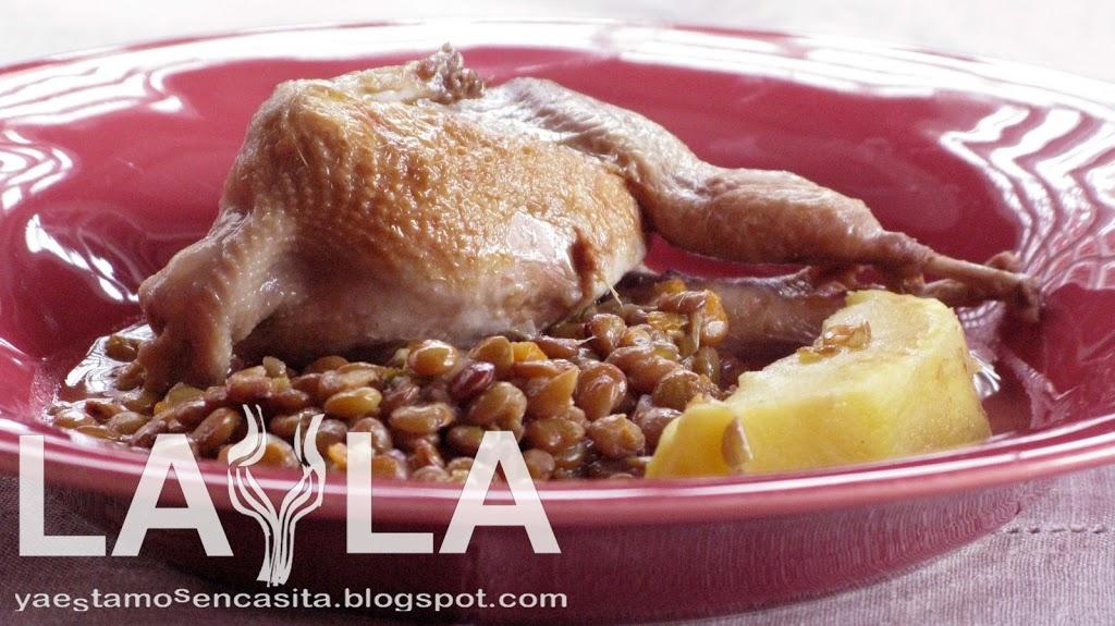 Codornices con lentejas