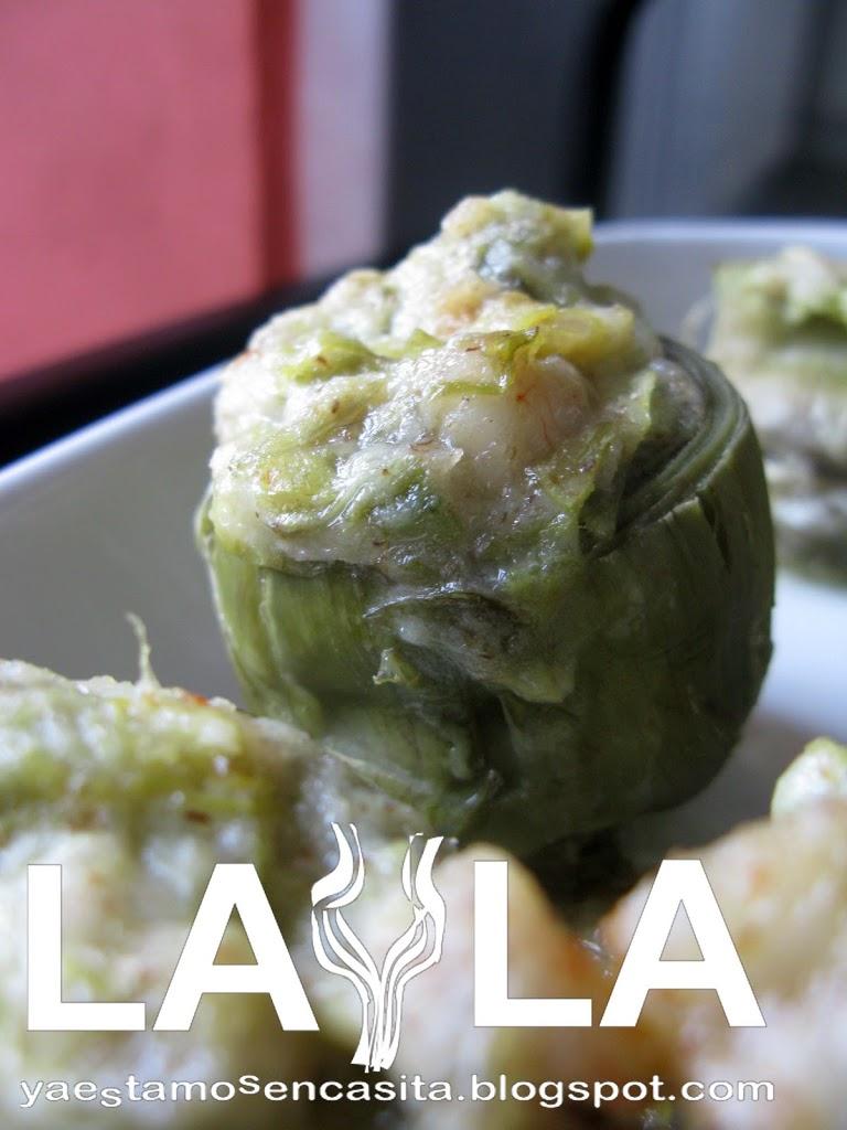 Alcachofas rellenas de gambas