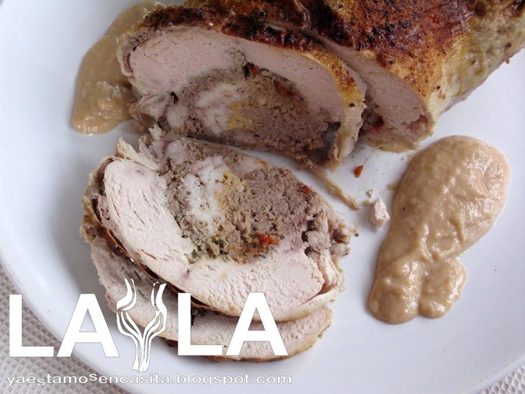 Pollo relleno al cava con membrillo