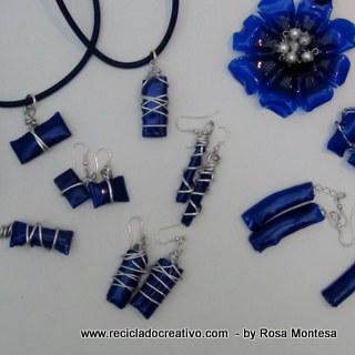 Bisutería realizada con botellas de plástico recicladas. Collares, pendientes, colgantes. Jewelry made out of recycled plastic bottles Reciclado Creativo by Rosa Montesa
