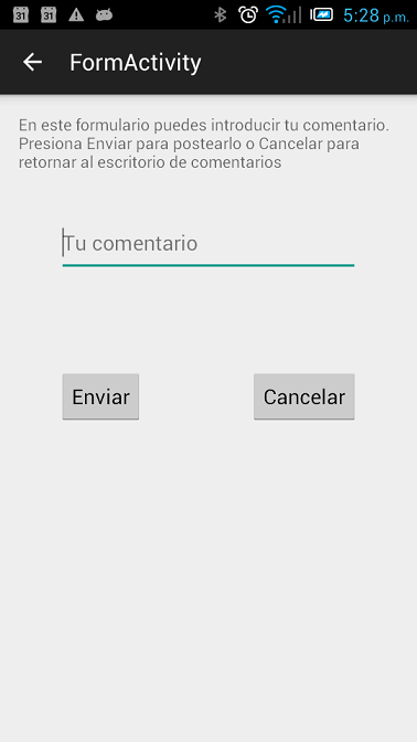 Actividad Android con un Formulario para añadir Comentarios