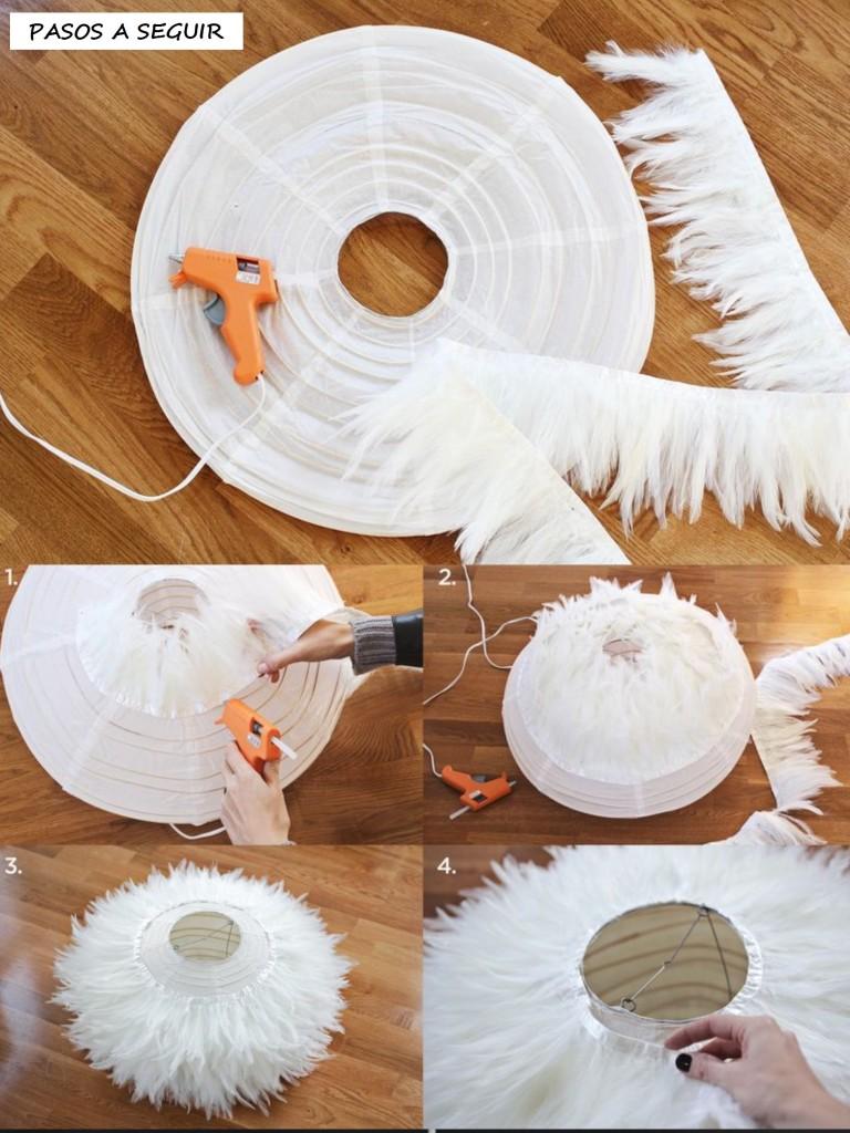diy lampara de plumas 1
