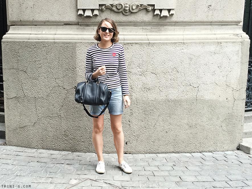 Trini | striped top denim shorts white sneakers