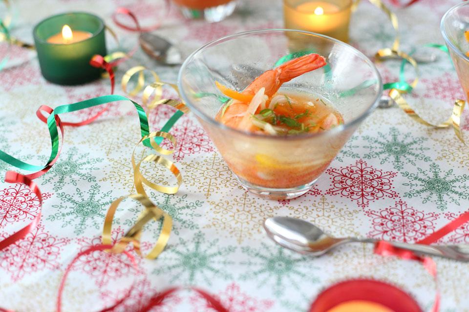 Ceviche de langostinos y cava