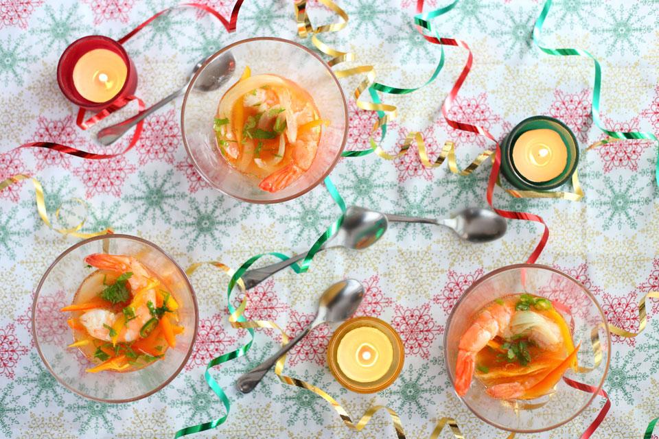 Ceviche de langostinos y cava