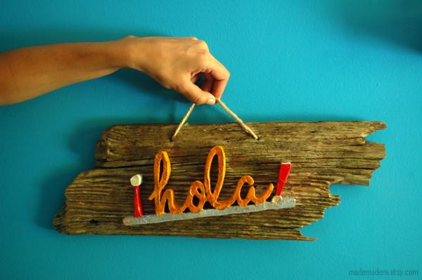 Hola Bienvenido Madera Letrero Wood Vintage Recycled Handmade Rustic Hello House Rústico Hecho a mano