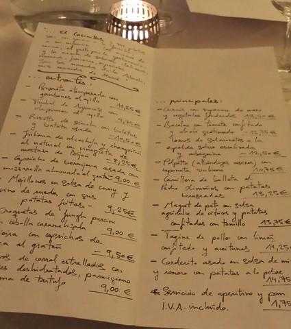 Restaurante El Cocinillas Carta