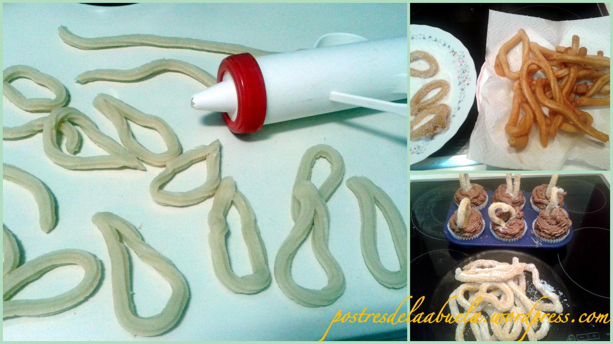 cupcakes de chocolate con churros