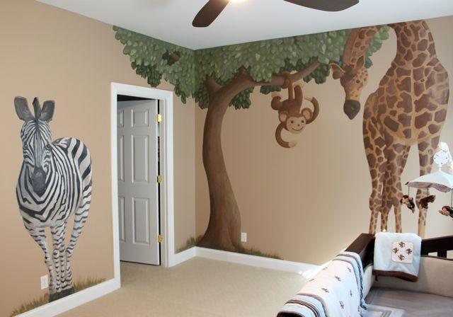 mural safari en habitación infantil