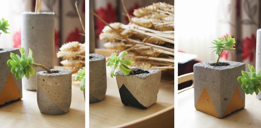 Diy Floreros de cemento pintados con suculentas5