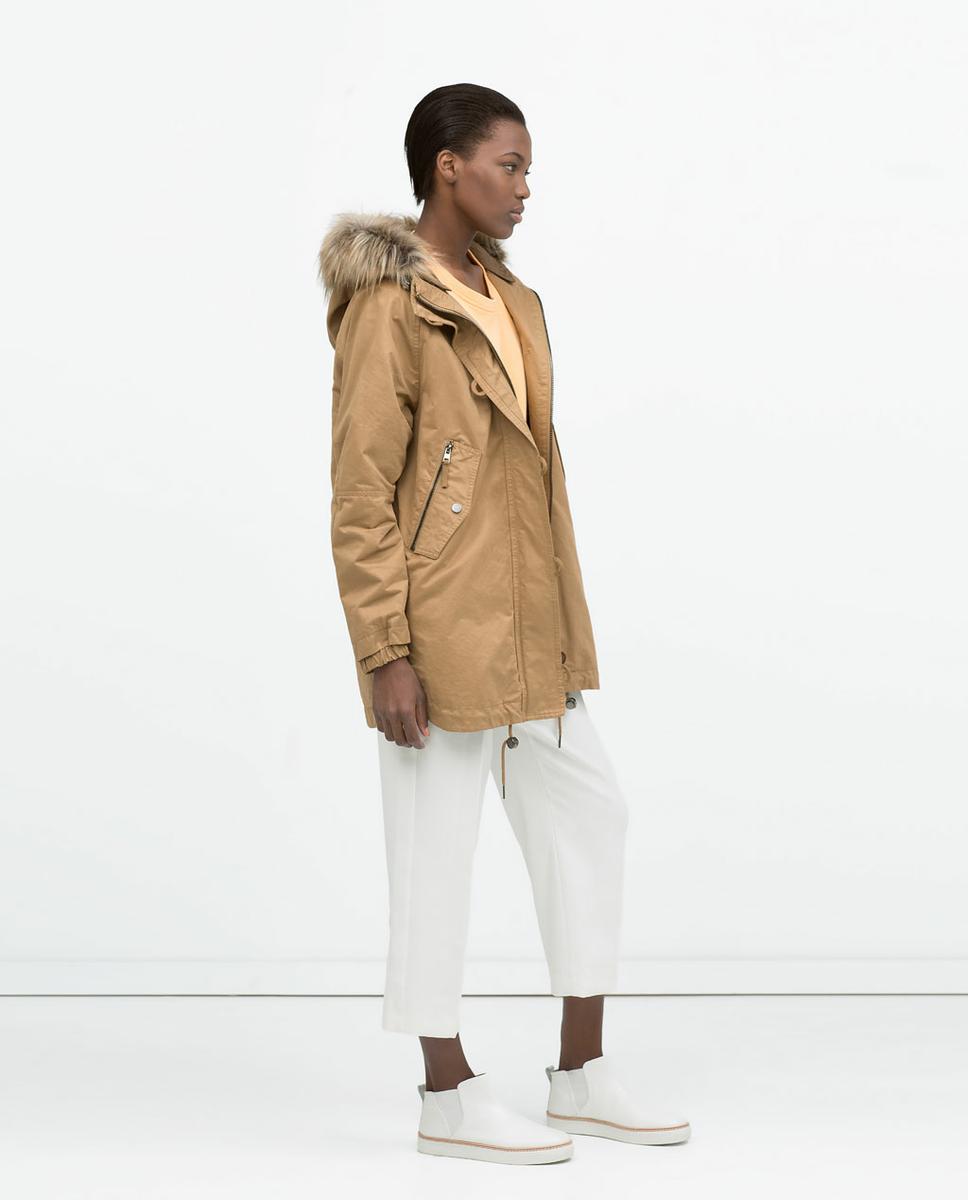 Parka algodón capucha con pelo de ZARA 