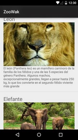Aplicación Android que muestra lista de Animales