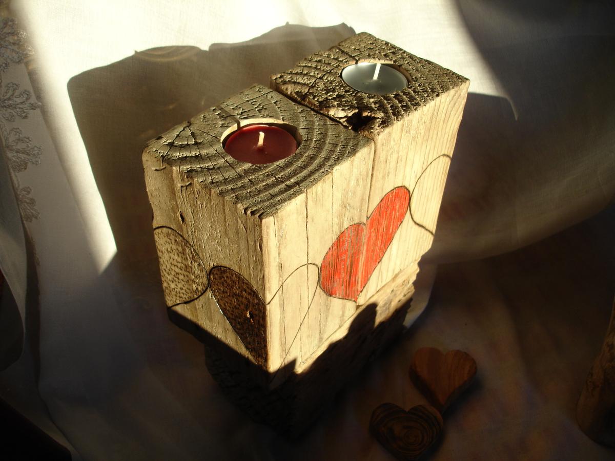 portavelas de madera reciclada
