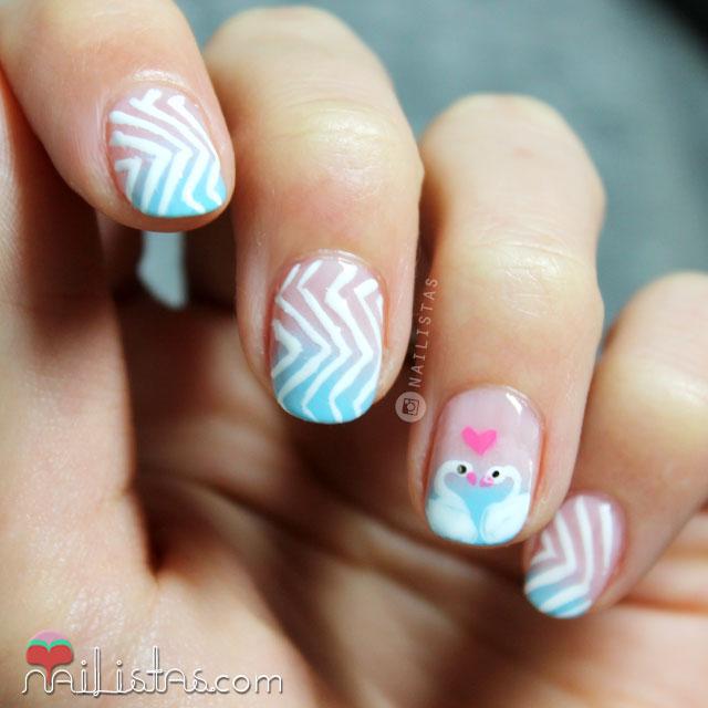 Uñas decoradas con dos cisnes cute kawaiii