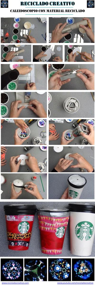 Infografía, cómo hacer un caleidoscopio con dos vasos de starbucks