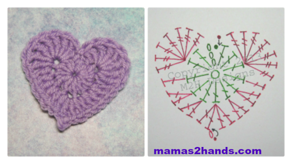 esquema corazones a crochet