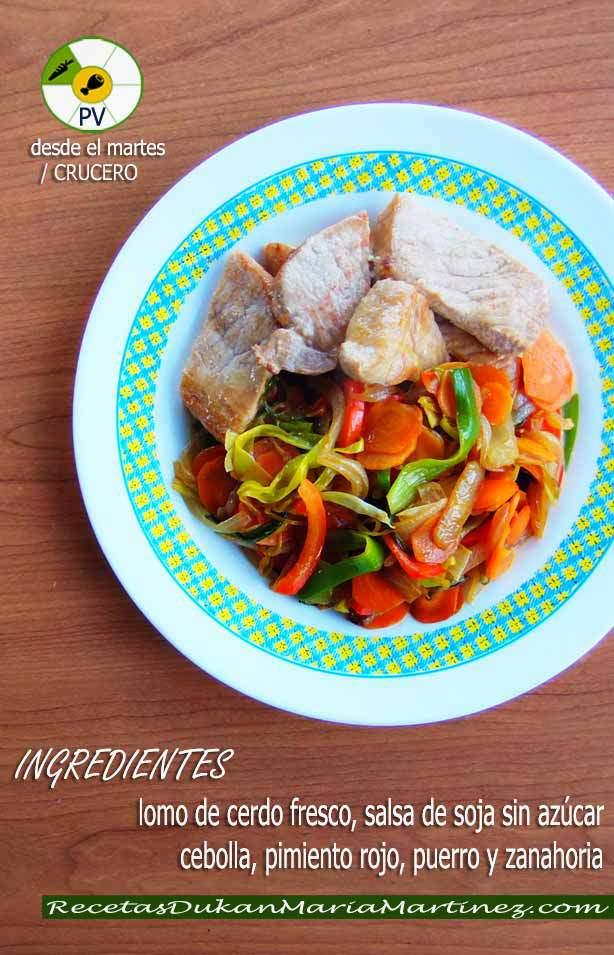 Lomo de cerdo con verduritas salteadas y salsa de soja: Recetas rápidas Dukan (Proteína Verdura)