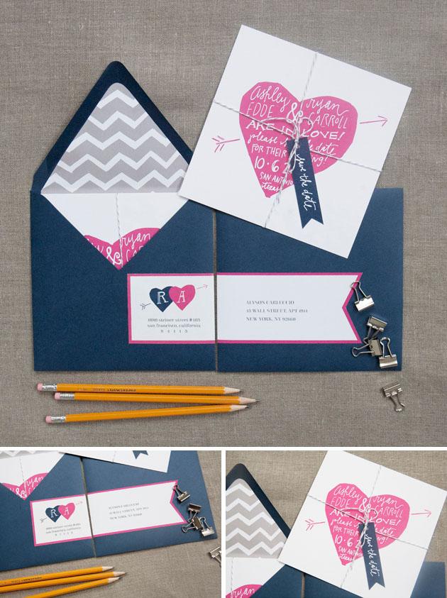 Invitaciones de boda corazón rosa