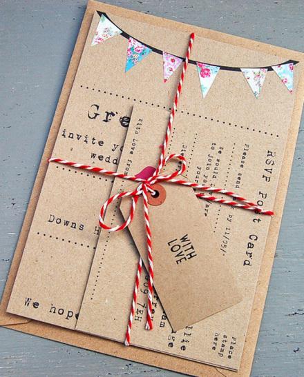 Invitaciones de boda casera en kraft