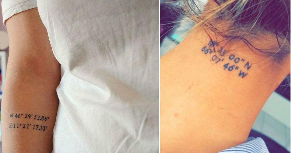 Ideas de tatuajes de coordenadas para recordar lugares Belleza