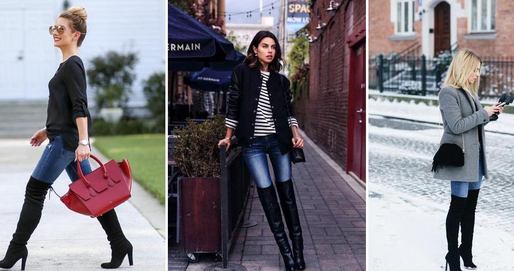 Outfits de jeans con botas largas otoño invierno 2017 Belleza